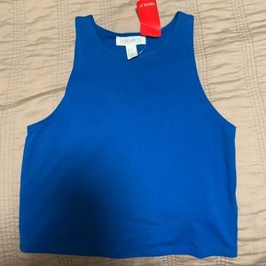 Blue cropped tank top.